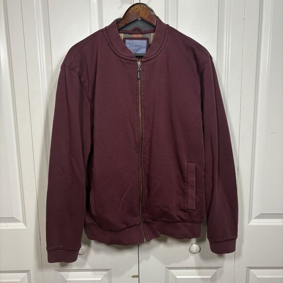 LL Bean Bomber Jacket Mens L Maroon Flannel Lined Zip Fall Winter Outdoor - Picture 1 of 10